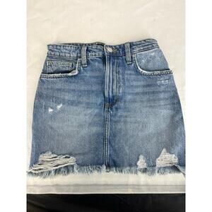 Care207 Distressed Blue Frayed Hem Trendy Denim Mini Skirt Womens Size 26 Medium